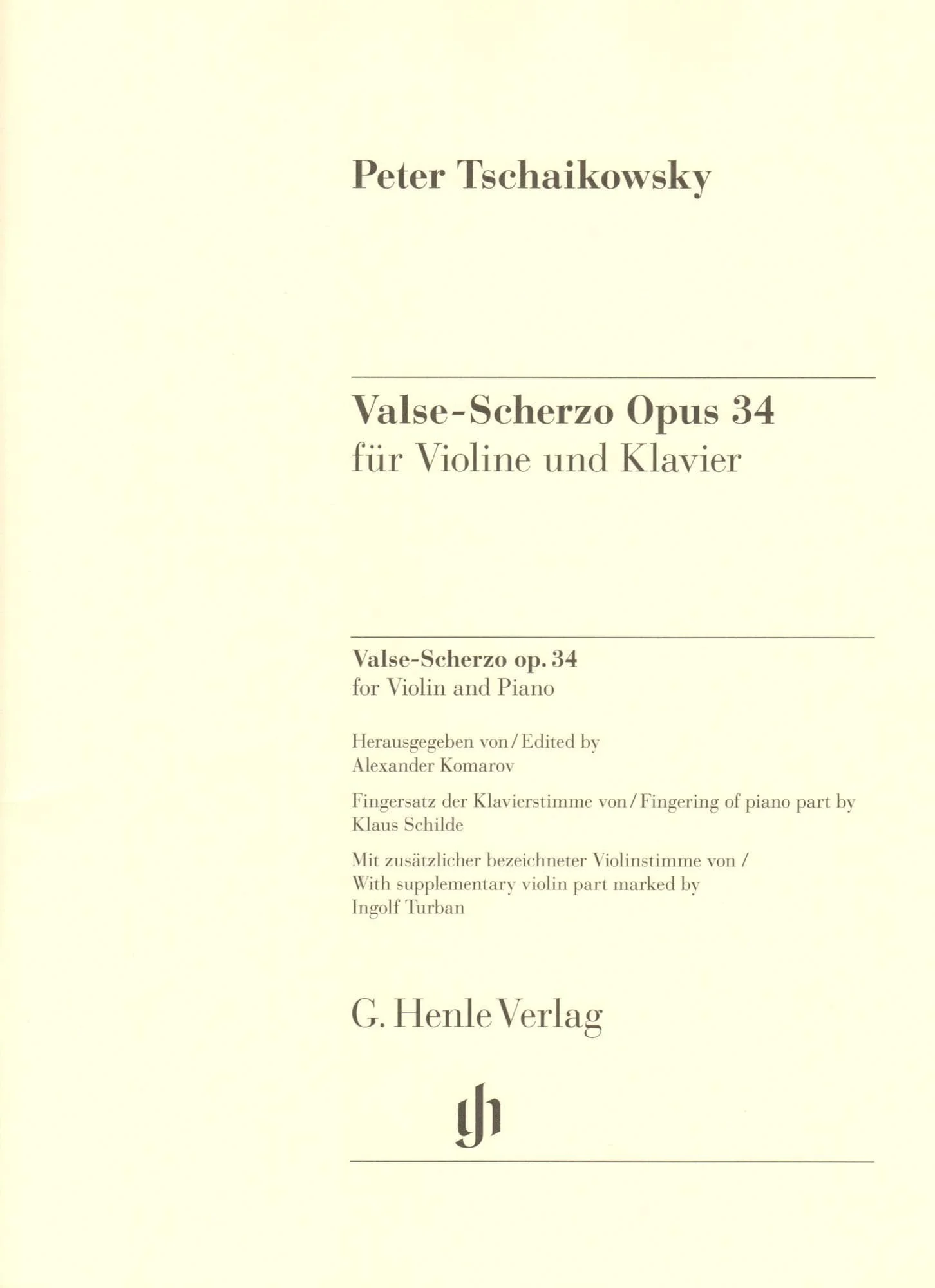 Tchaikovsky, P.I. - Valse-Scherzo, Opus 34 - for Violin and Piano - edited by Komarov and Turban - G Henle Verlag URTEXT - Image 2