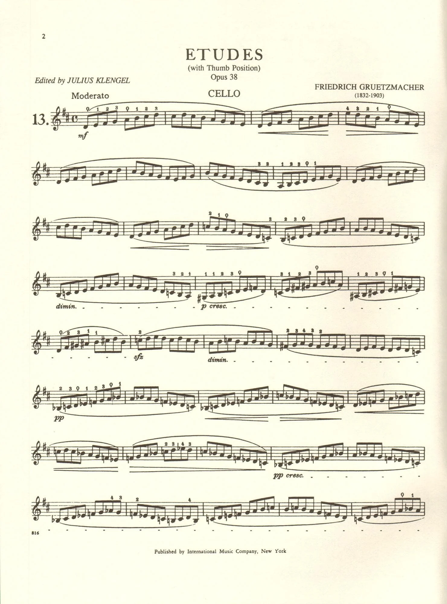 Gruetzmacher - Etudes (With Thumb Position), Op. 38 - Technology of Cello of Playing: Volume II - edited by Klengel - International - Image 2