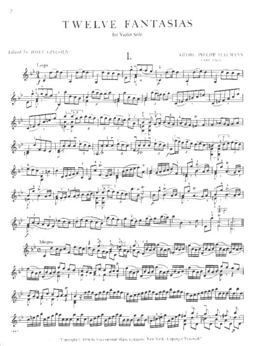 Telemann, Georg Philipp - 12 Fantasias for Solo Violin, TWV 40:14-40:25 - edited by Josef Gingold - International Music Company - Image 2