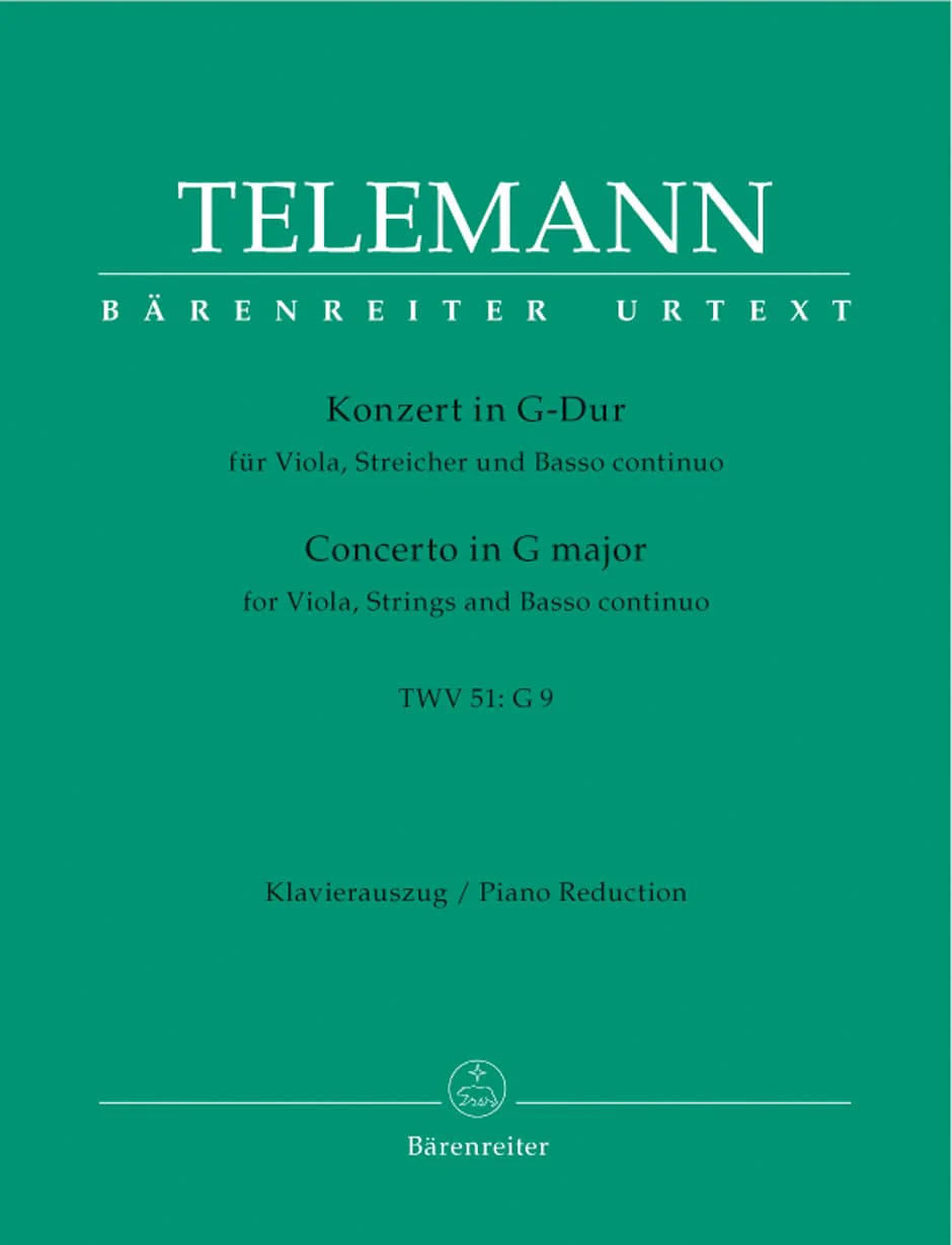 Telemann, Georg Philipp - Concerto in G Major, TWV 51:G9 - Viola and Piano - edited by Wolfgang Hirschmann - Bärenreiter Verlag URTEXT