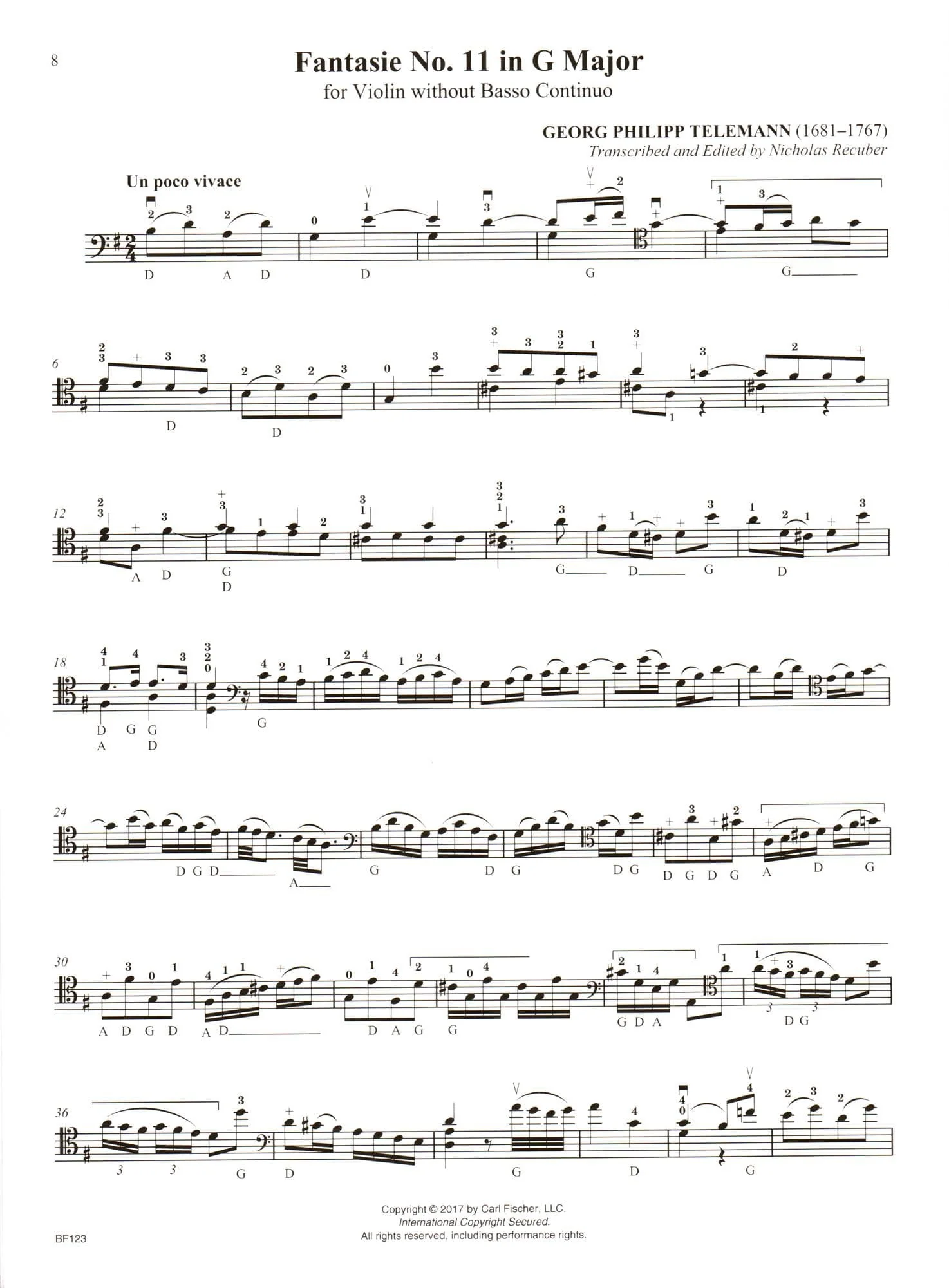 Telemann, G.P. - Fantasies for the Double Bass - for Solo Bass - transcribed and edited by Nicholas Recuber - Carl Fischer - Image 4