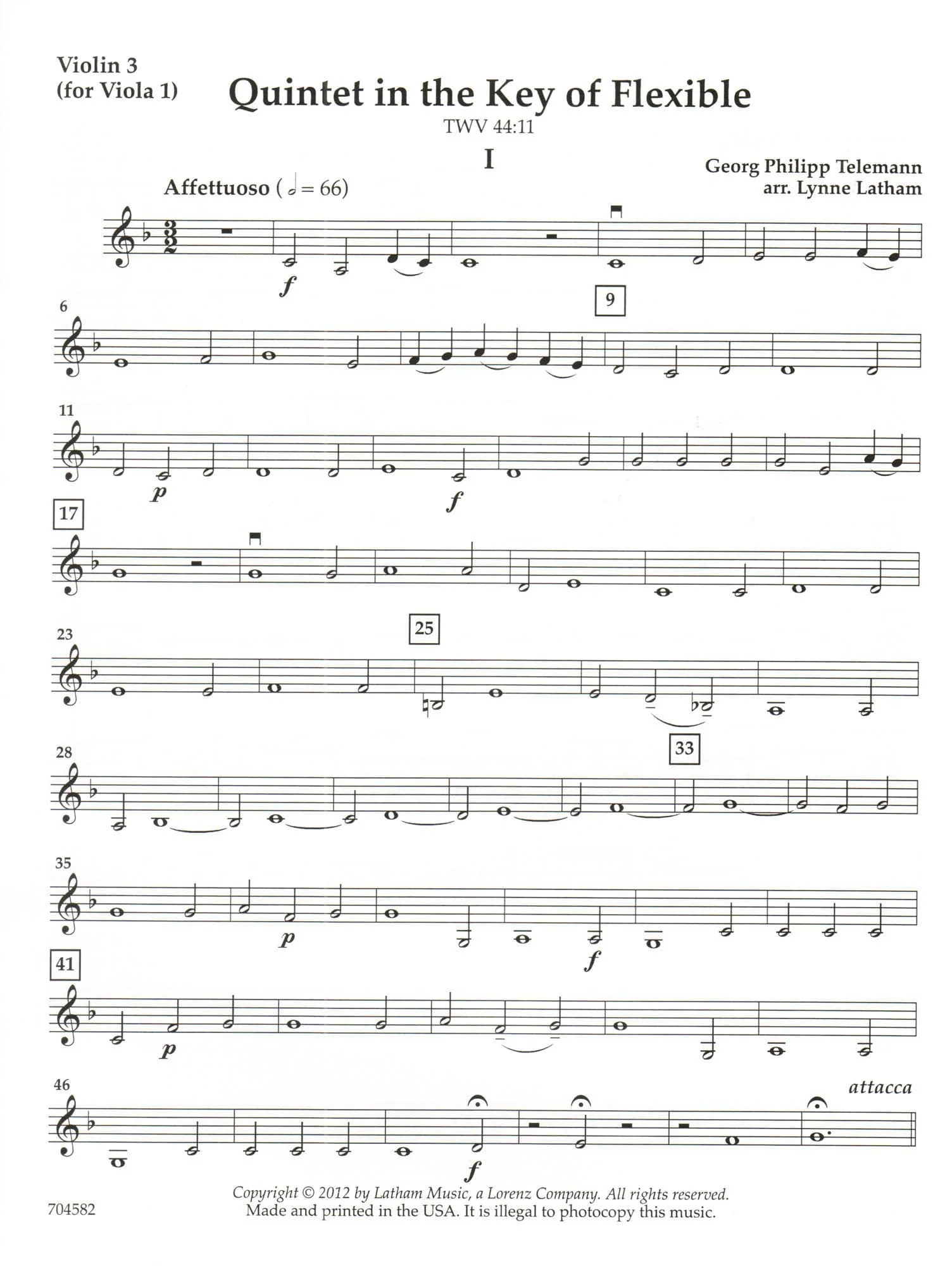 Quintet in the Key of Flexible - Work by G.P. Telemann - Arranged for Flexible String Quintet by Lynne Latham - Image 5
