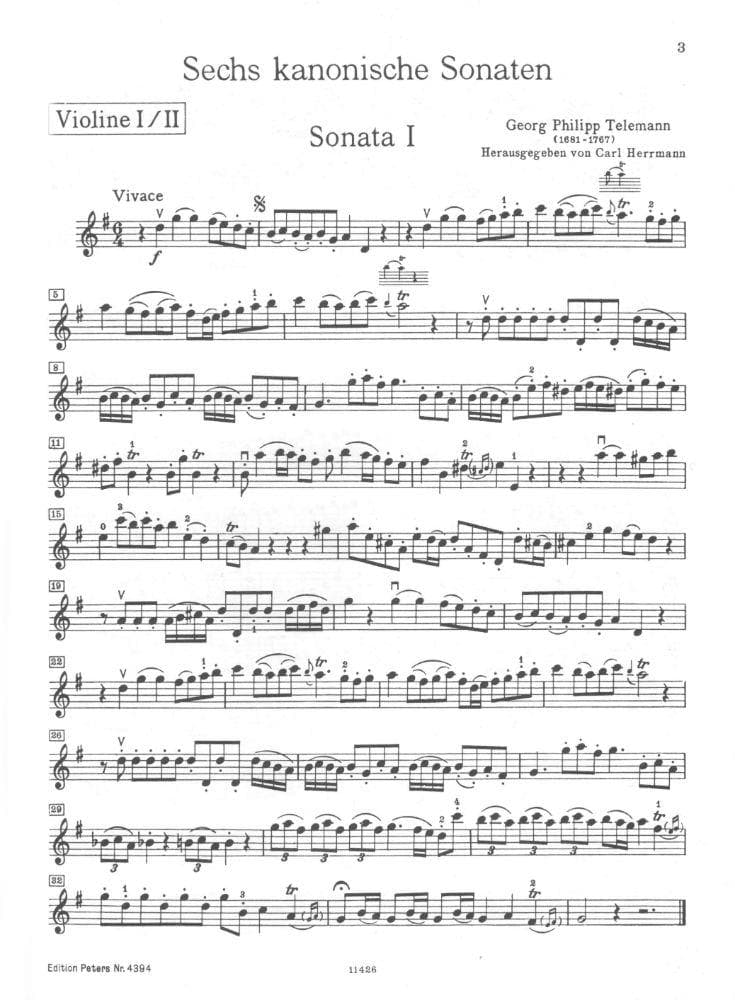 Telemann, Georg Philipp - Six Canonic Sonatas TWV 40:118 - 123 For Two Violins Peters Edition - Image 2