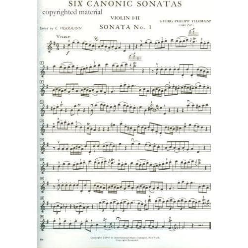Telemann, Georg Philipp - Six Canonic Sonatas TWV 40:118-123 For Two Violins Published by International Music Company - Image 2