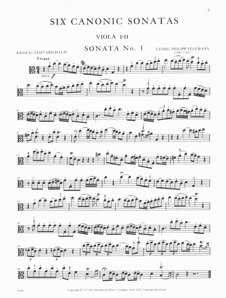 Telemann, Georg Philipp - Six Canonic Sonatas TWV 40:118-123 For Two Violas Published by International Music Company - Image 2
