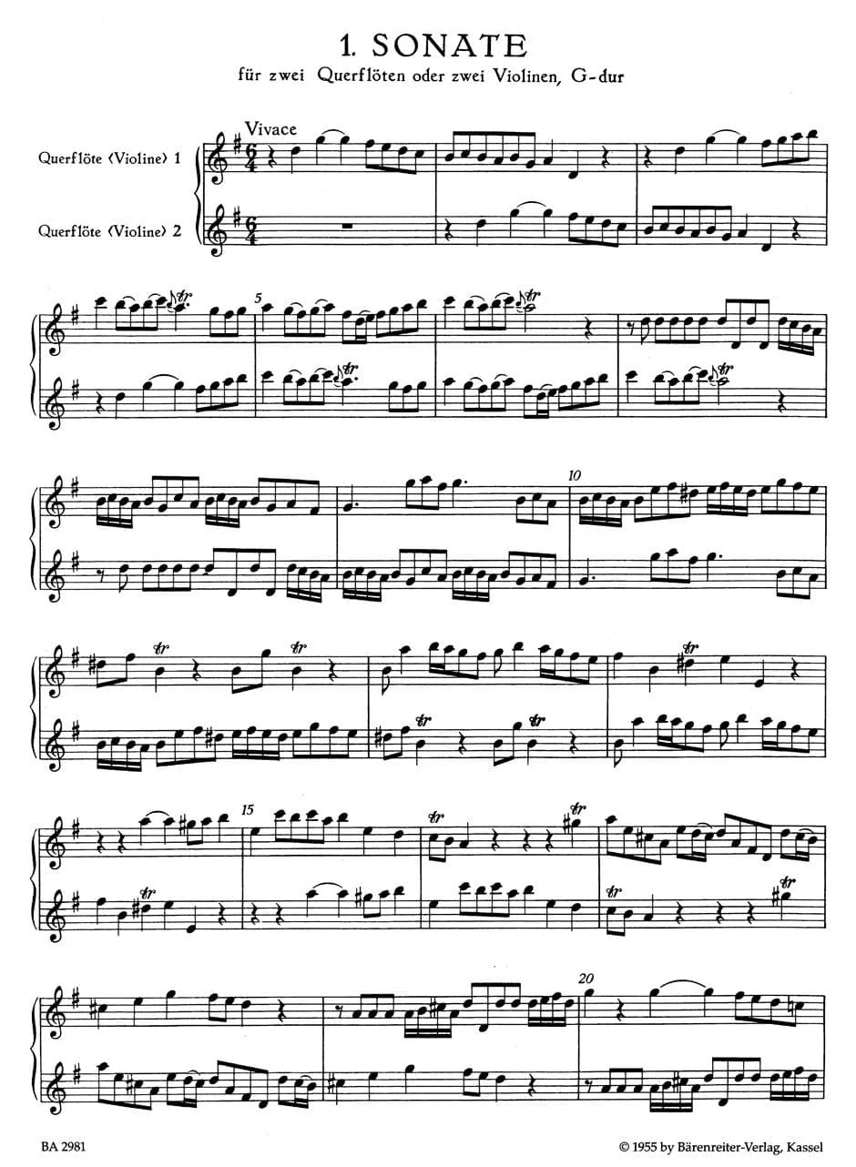 Telemann, Georg Philipp - Six Canonic Sonatas, Volume 1, Numbers 1-3 For Two Flutes or Violins URTEXT Published by Barenreiter - Image 2