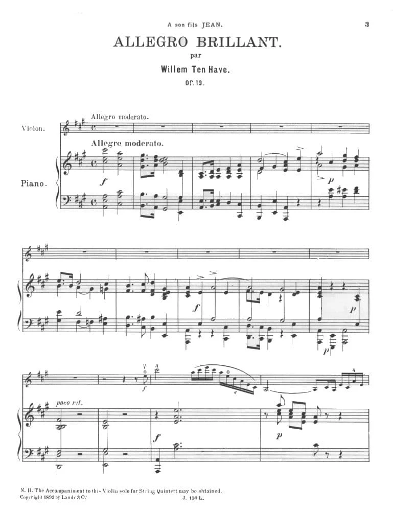 Ten Have, Willem - Allegro Brillant, Op 19 - Violin and Piano - Bosworth - Image 2