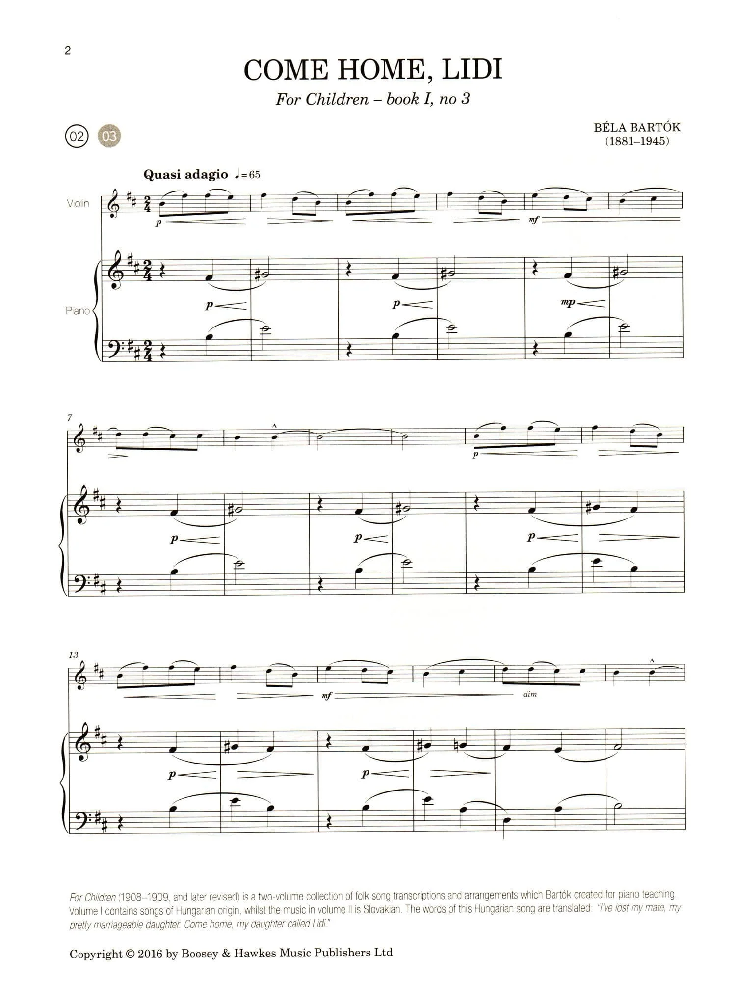 Bartok, Bela - 29 Stylish Arrangements of Selected Highlights - for Violin and Piano - arranged by Hywel Davies - Boosey & Hawkes - Image 3