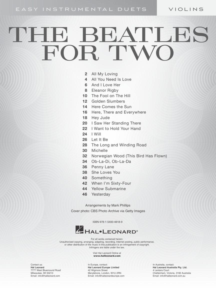 The Beatles for Two: 23 Favorites - Two Violins - Arranged by Mark Phillips - Hal Leonard - Image 2