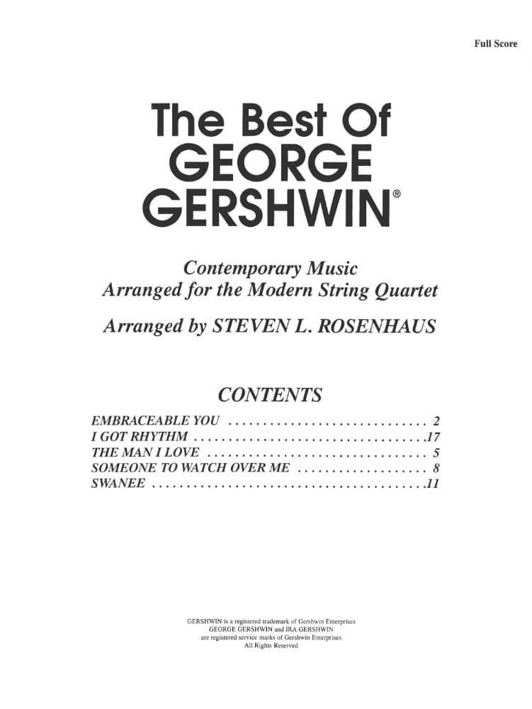 The Best of George Gershwin, for String Quartet Arranged by Rosenhaus Published by Alfred Music Publishing Company - Image 2