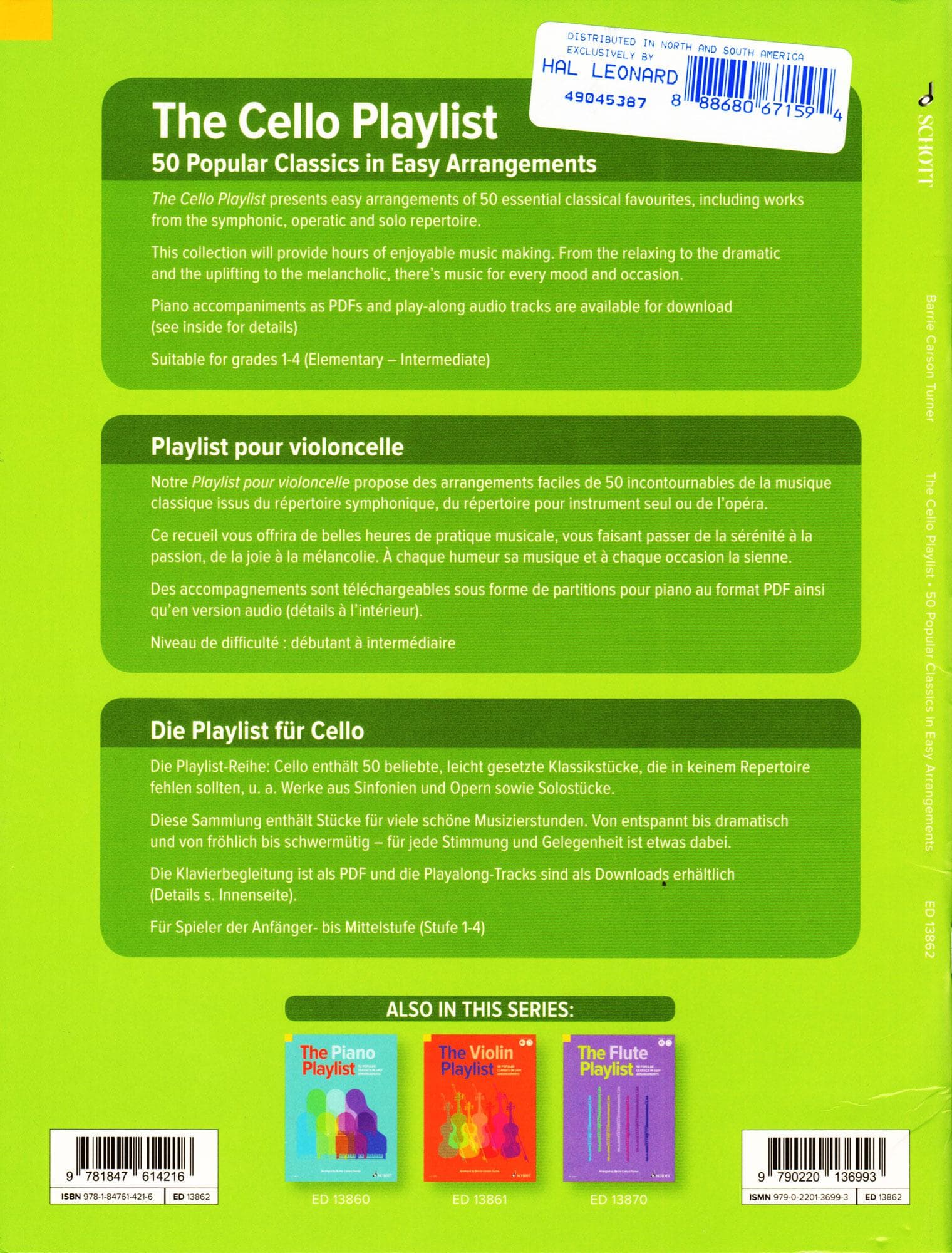 The Cello Playlist - 50 Popular Classics - arranged by Barrie Carson Turner - for Cello with Online Audio or Printable Piano Accompaniment - Schott - Image 4