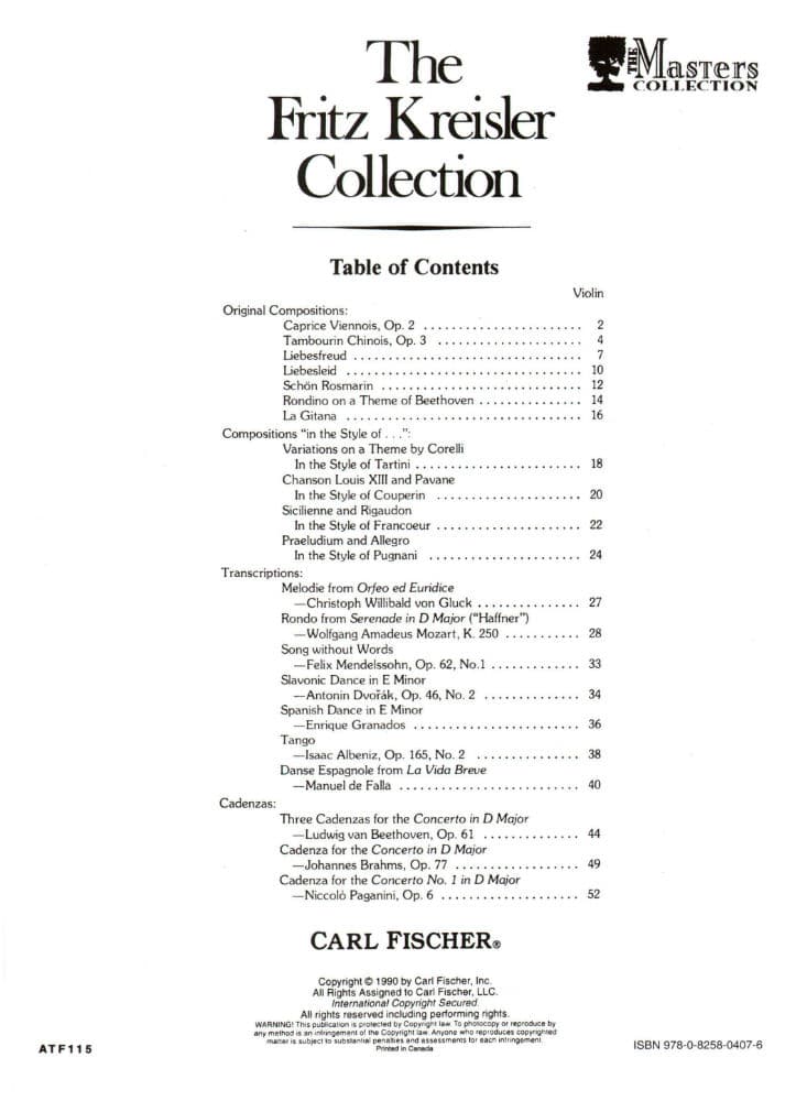 Kreisler, Fritz - The Fritz Kreisler Collection, Volume 1 - for Violin and Piano - Carl Fischer - Image 2