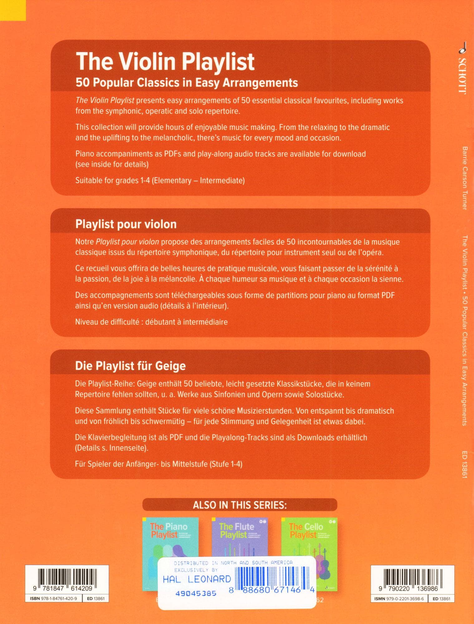 The Violin Playlist - 50 Popular Classics - arranged by Barrie Carson Turner - for Violin with Online Audio or Printable Piano Accompaniment - Schott - Image 4