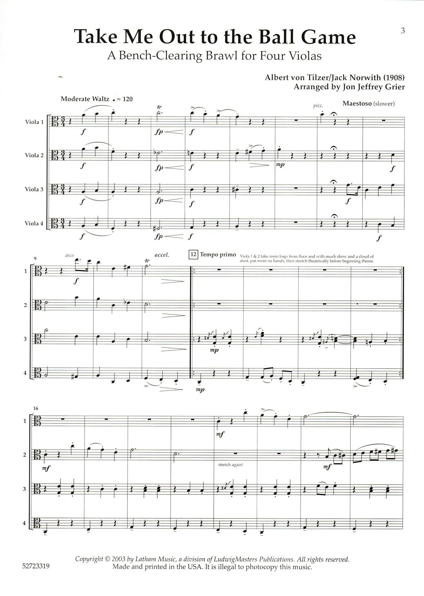 Tilzer/Norwith - Take Me Out to the Ballgame, for 4 Violas Edited by Grier Published by Latham Music - Image 2