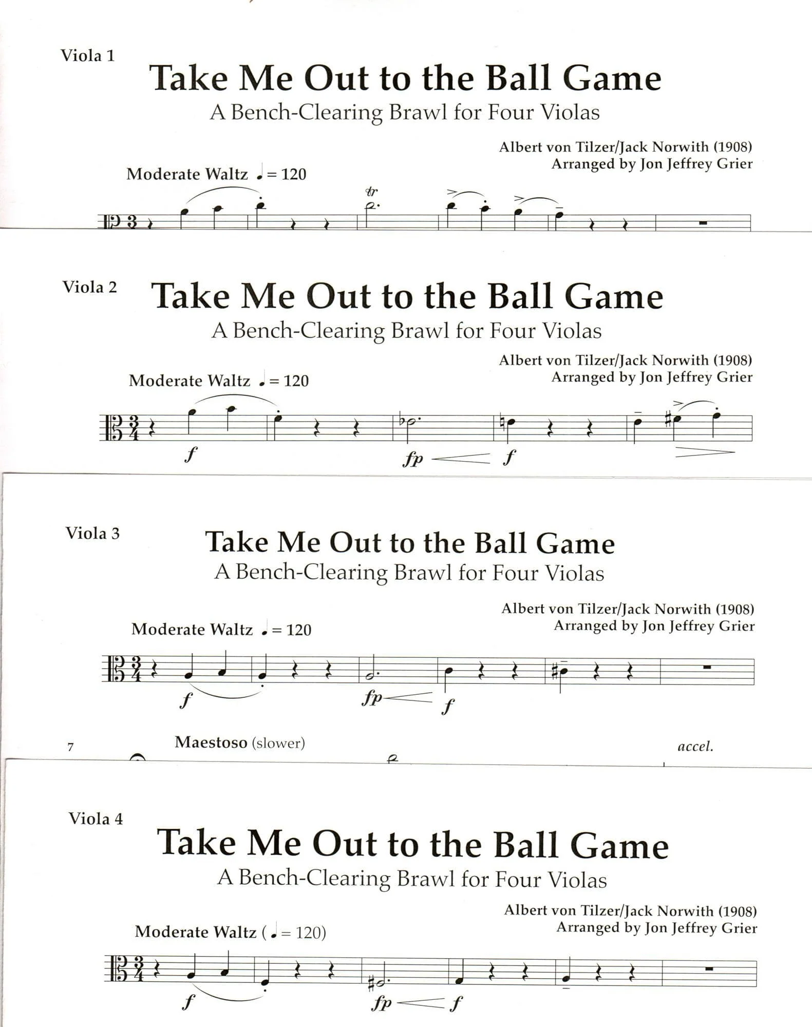 Tilzer/Norwith - Take Me Out to the Ballgame, for 4 Violas Edited by Grier Published by Latham Music - Image 3