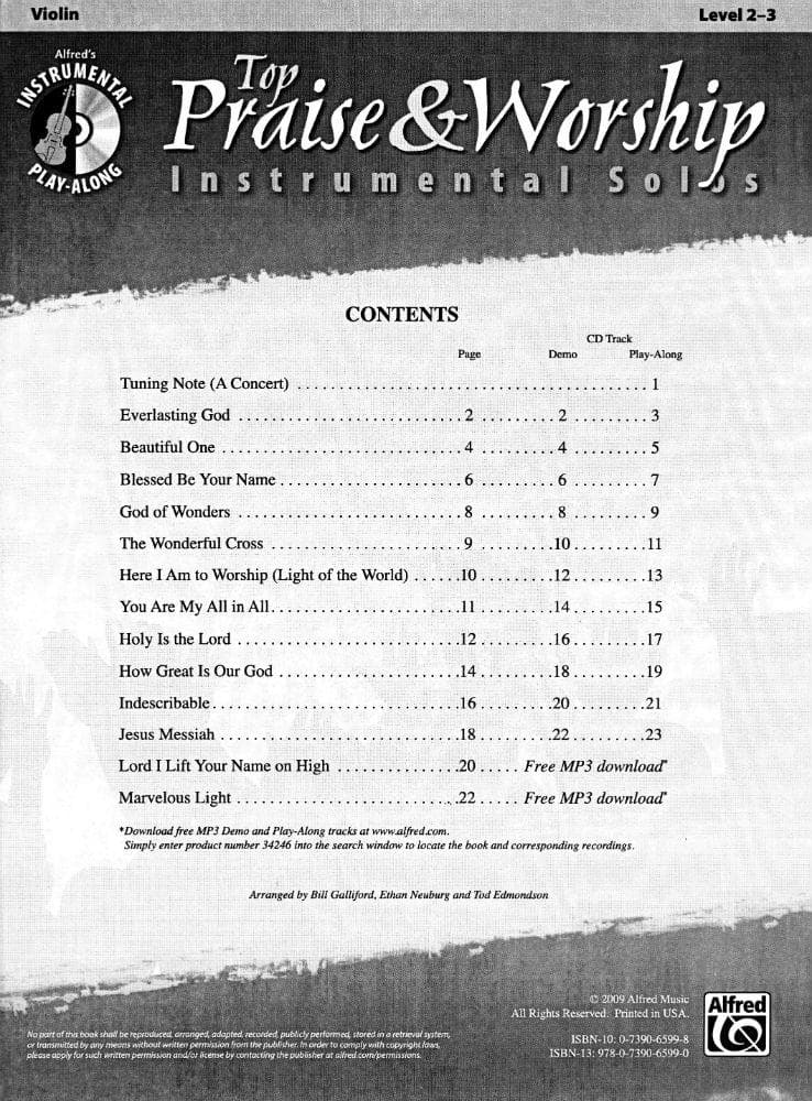 Top Praise & Worship Instrumental Solos - Violin and Piano - Book/CD set - Alfred Music Publishing - Image 2
