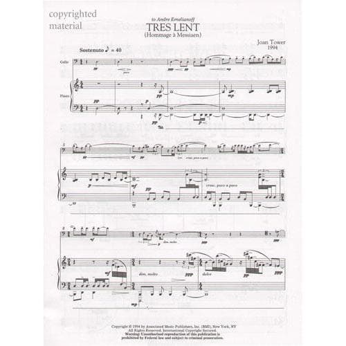 Tower - Tres Lent For Cello and Piano Published by Hal Leonard - Image 2