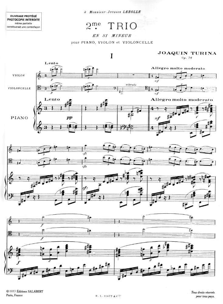 Turina - Piano Trio No 2 in b minor Op 76 For Violin Cello and Piano Published by Editions Salabert - Image 2