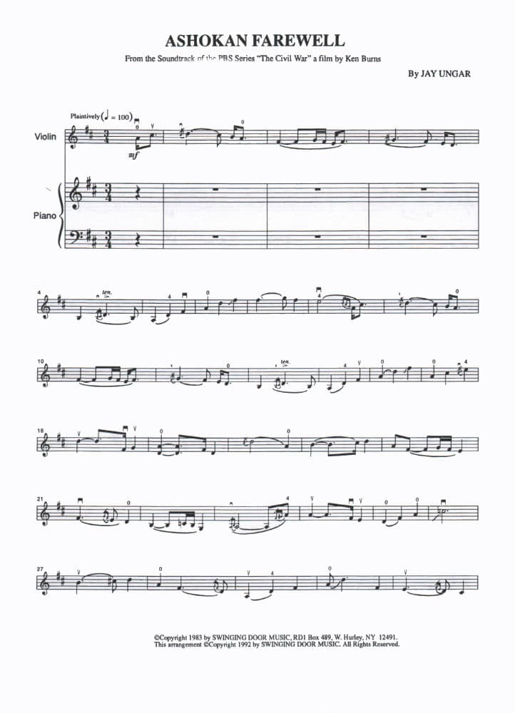 Ungar, Jay - Ashokan Farewell, for Violin and Piano Published by Mel Bay - Image 2