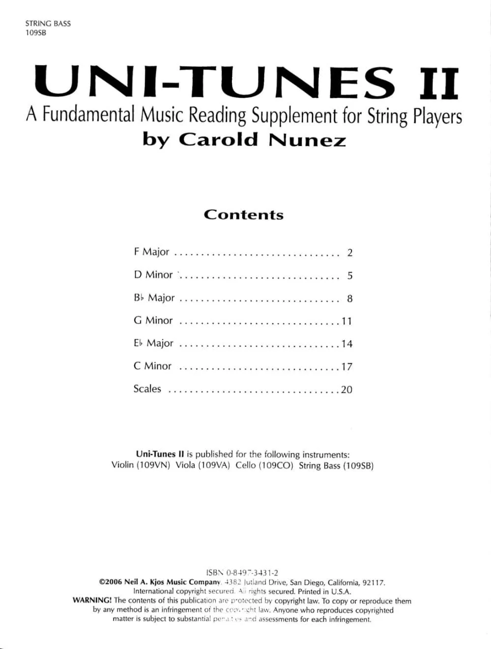 Uni-Tunes II Fundamental Reading Supplement-Bass By Carol Nunez Published by Neil A Kjos Music Company - Image 2