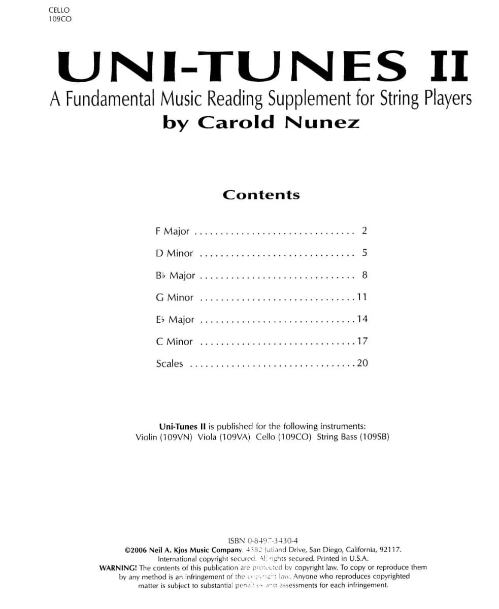 Uni-Tunes II Fundamental Reading Supplement-Cello By Carol Nunez Published by Neil A Kjos Music Company - Image 2