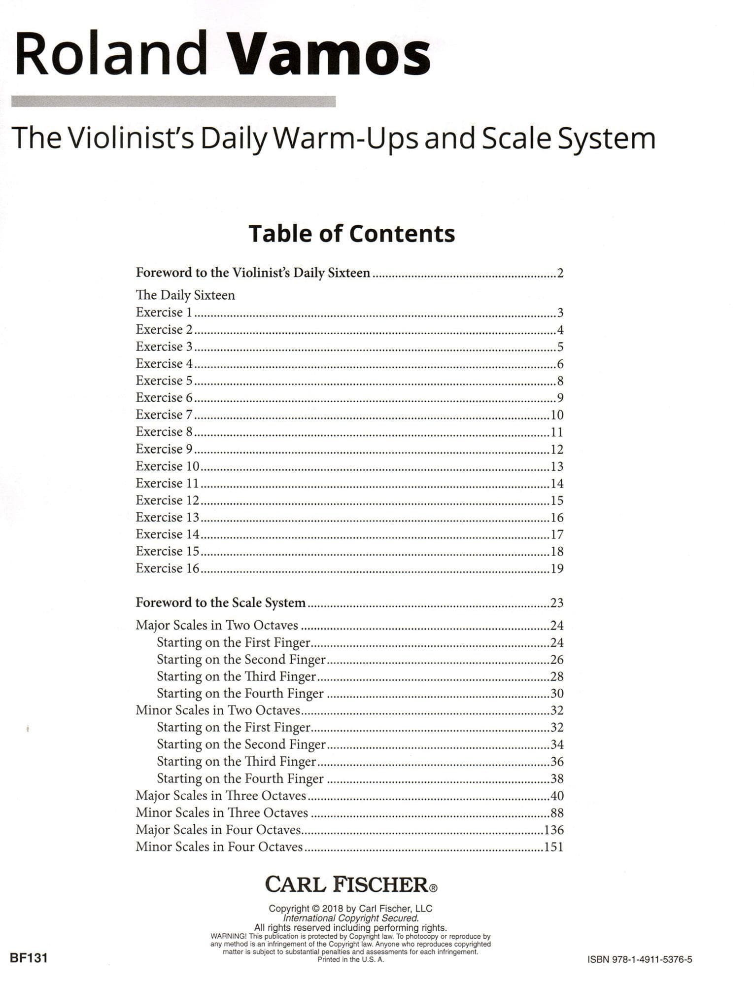 Vamos, Roland - The Violinist's Daily Warm Ups and Scale System - Carl Fischer - Image 2