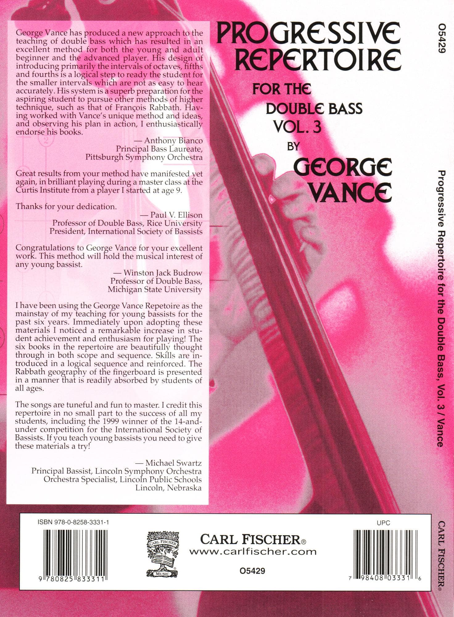 Progressive Repertoire for the Double Bass - Volume 3 Bass Book - by George Vance - Published by Carl Fischer - Image 5