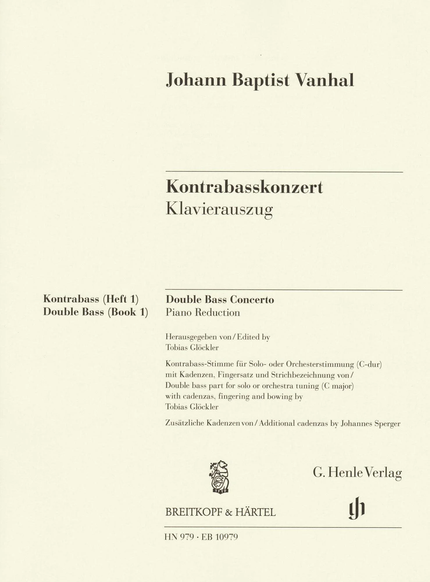 Vanhal, Johann Baptist - Double Bass Concerto - for Bass and Piano - G. Henle Verlag URTEXT - Image 3