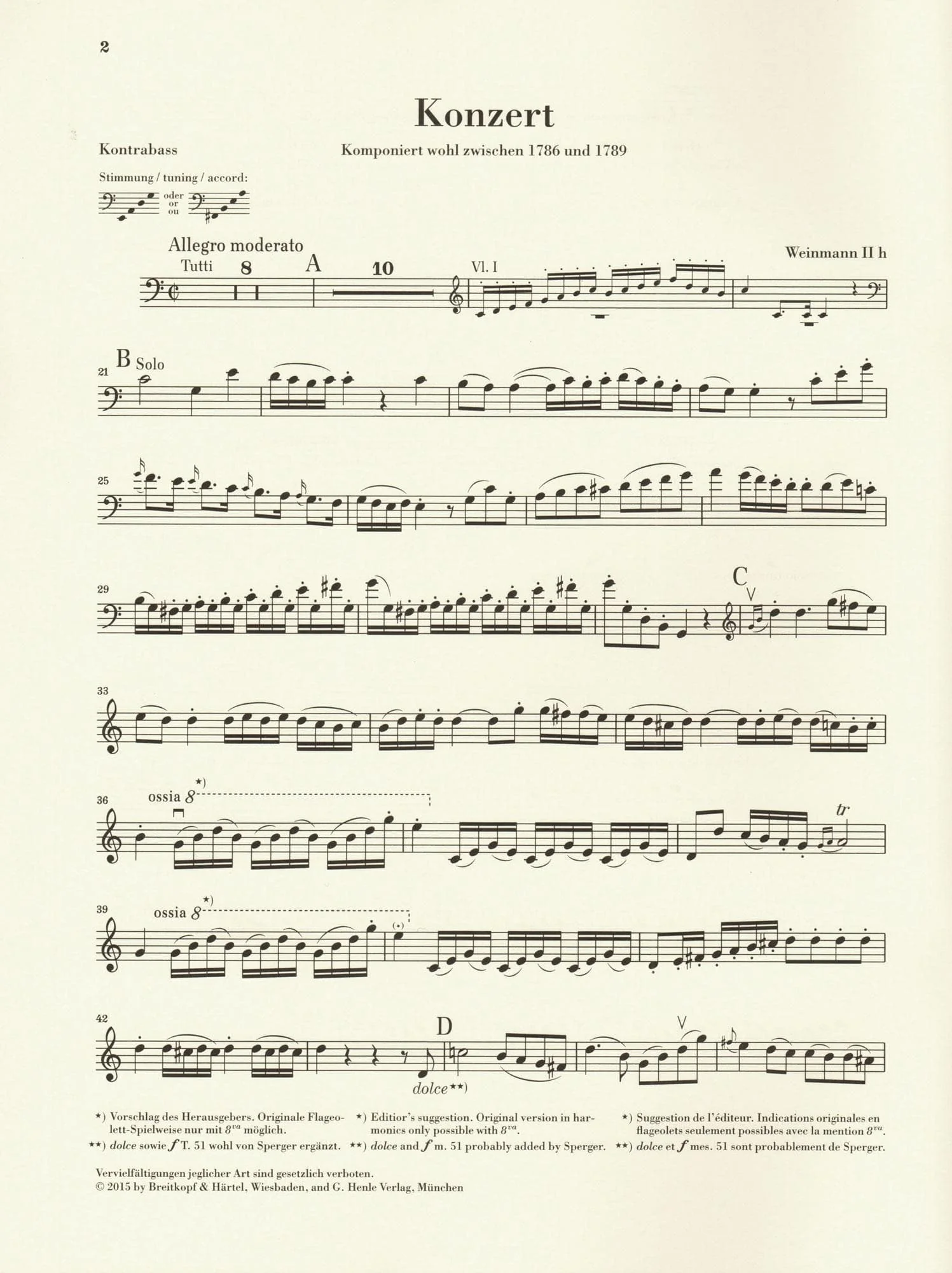 Vanhal, Johann Baptist - Double Bass Concerto - for Bass and Piano - G. Henle Verlag URTEXT - Image 5