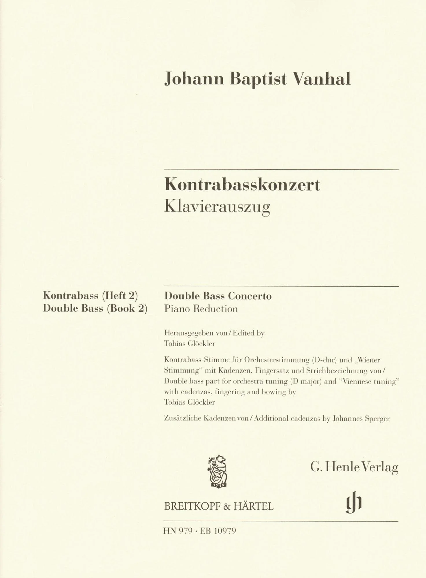 Vanhal, Johann Baptist - Double Bass Concerto - for Bass and Piano - G. Henle Verlag URTEXT - Image 6