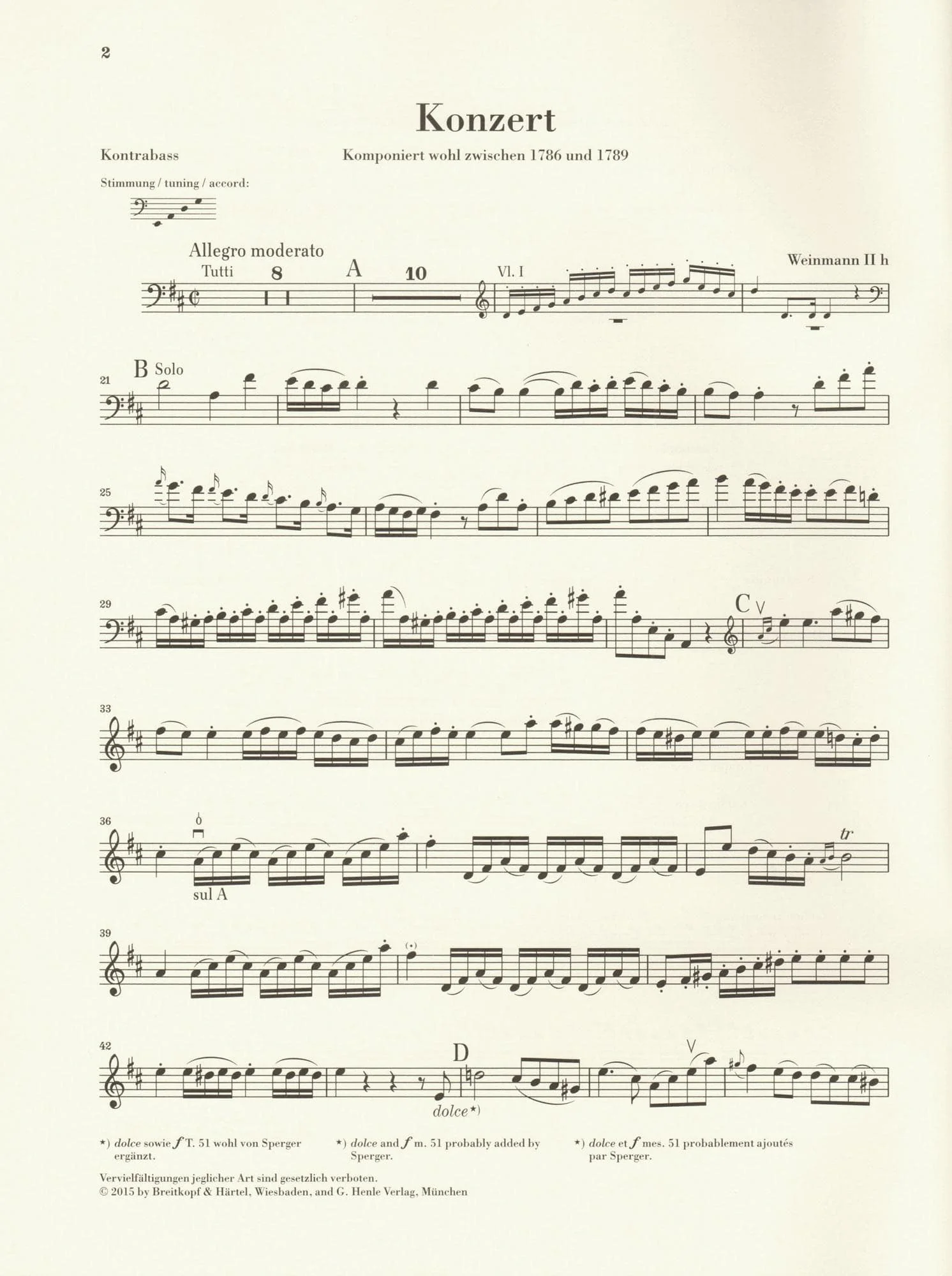 Vanhal, Johann Baptist - Double Bass Concerto - for Bass and Piano - G. Henle Verlag URTEXT - Image 7