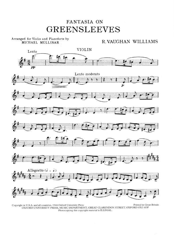 Vaughan Williams, Ralph - Fantasia On Greensleeves For Violin and Piano Published by Oxford University Press - Image 2