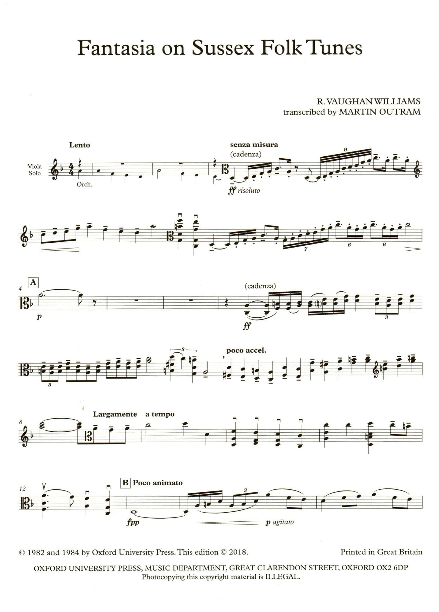 Vaughan Williams, R. - Fantasia on Sussex Folk Tunes - for Viola and Piano - Oxford University Press - Image 2