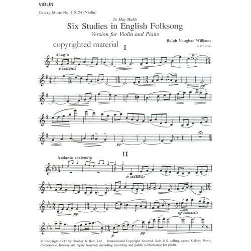 Vaughan Williams, Ralph - Six Studies in English Folksong - Violin and Piano - Galaxy Music Corporation - Image 2