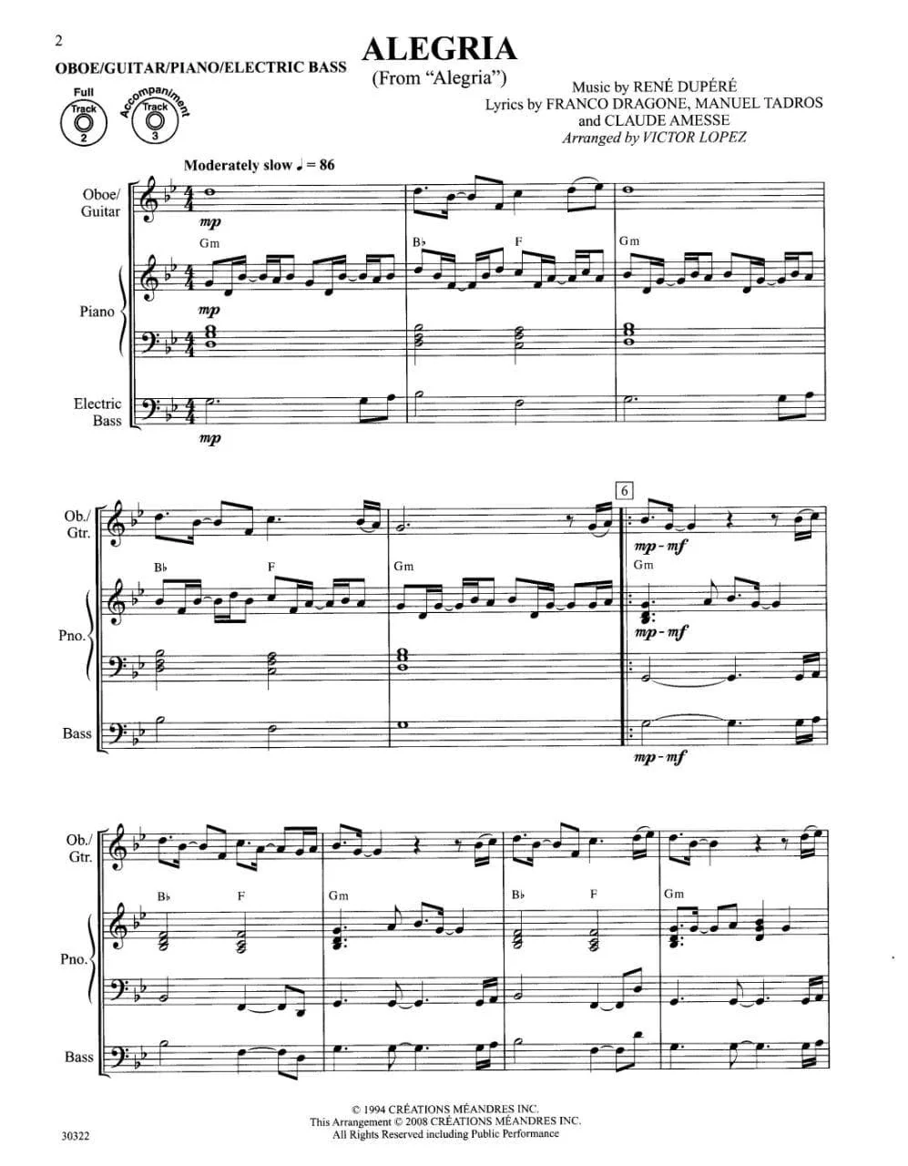 Victor Lopez - Flex Abil More Pops. Oboe/Guitar/Piano/Bass Part. For Solo, Duet, Trio, or Quartet with optional Piano Accompaniment. Published by Alfred Music. - Image 3