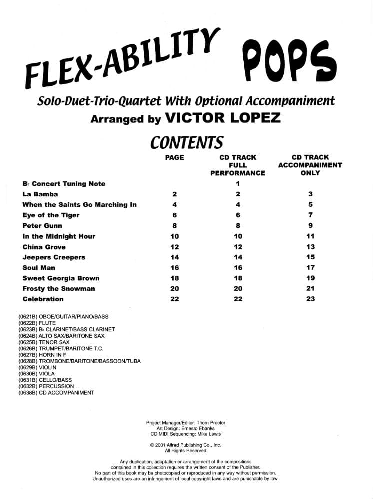Victor Lopez - Flex Ability Pops, for Cello / Bass. For Solo, Duet, Trio, or Quartet with optional Piano Accompaniment. Published by Alfred Music. - Image 2