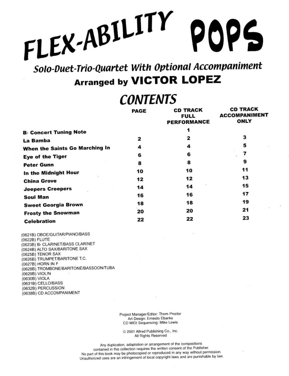 Victor Lopez - Flex Ability Pops. Oboe/Guitar/Piano/Bass Part. For Solo, Duet, Trio, or Quartet with optional Piano Accompaniment. Published by Alfred Music. - Image 2