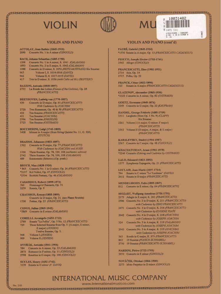 Vieuxtemps, Henri - Violin Concerto No 4 in D Minor, Op 31 - Violin and Piano - edited by Francescatti - International Music Company - Image 3