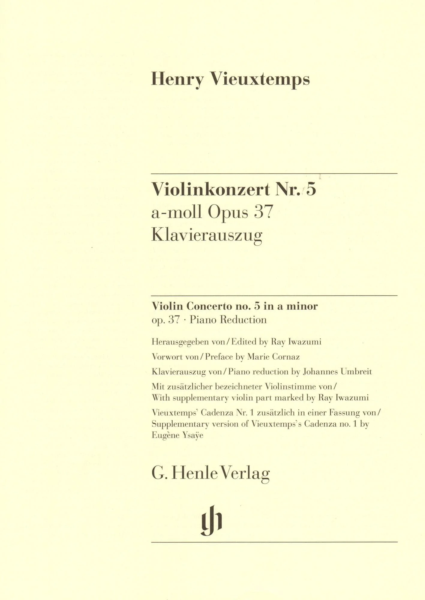 Vieuxtemps, Henri - Concerto No. 5 in A minor, Opus 37 - for Violin and Piano - edited by Iwazumi - G Henle Verlag URTEXT - Image 2