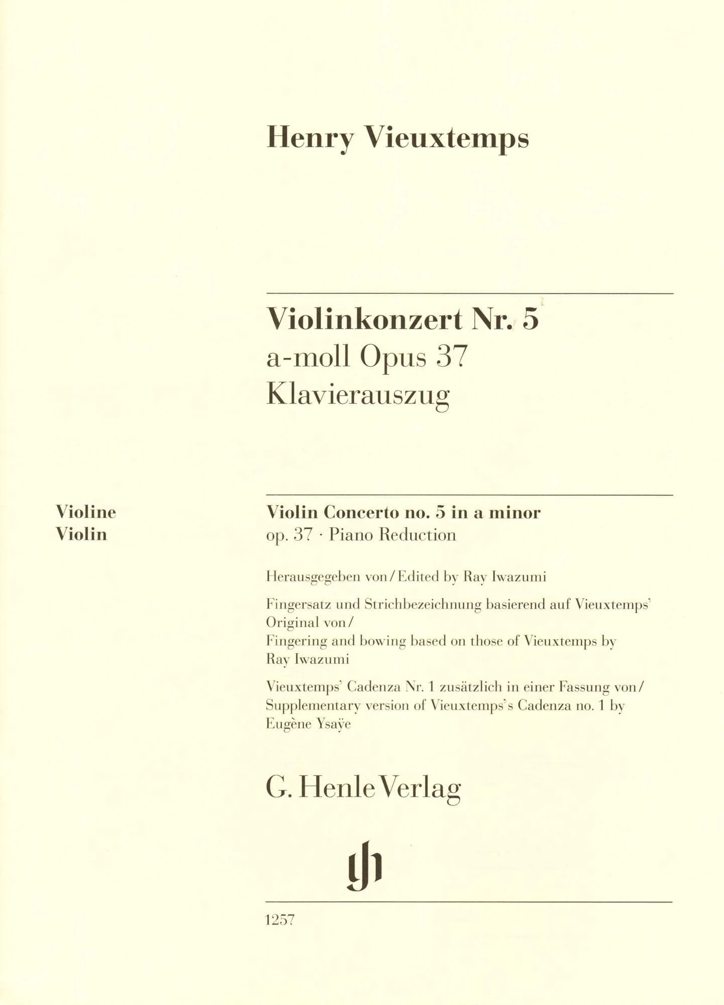 Vieuxtemps, Henri - Concerto No. 5 in A minor, Opus 37 - for Violin and Piano - edited by Iwazumi - G Henle Verlag URTEXT - Image 4