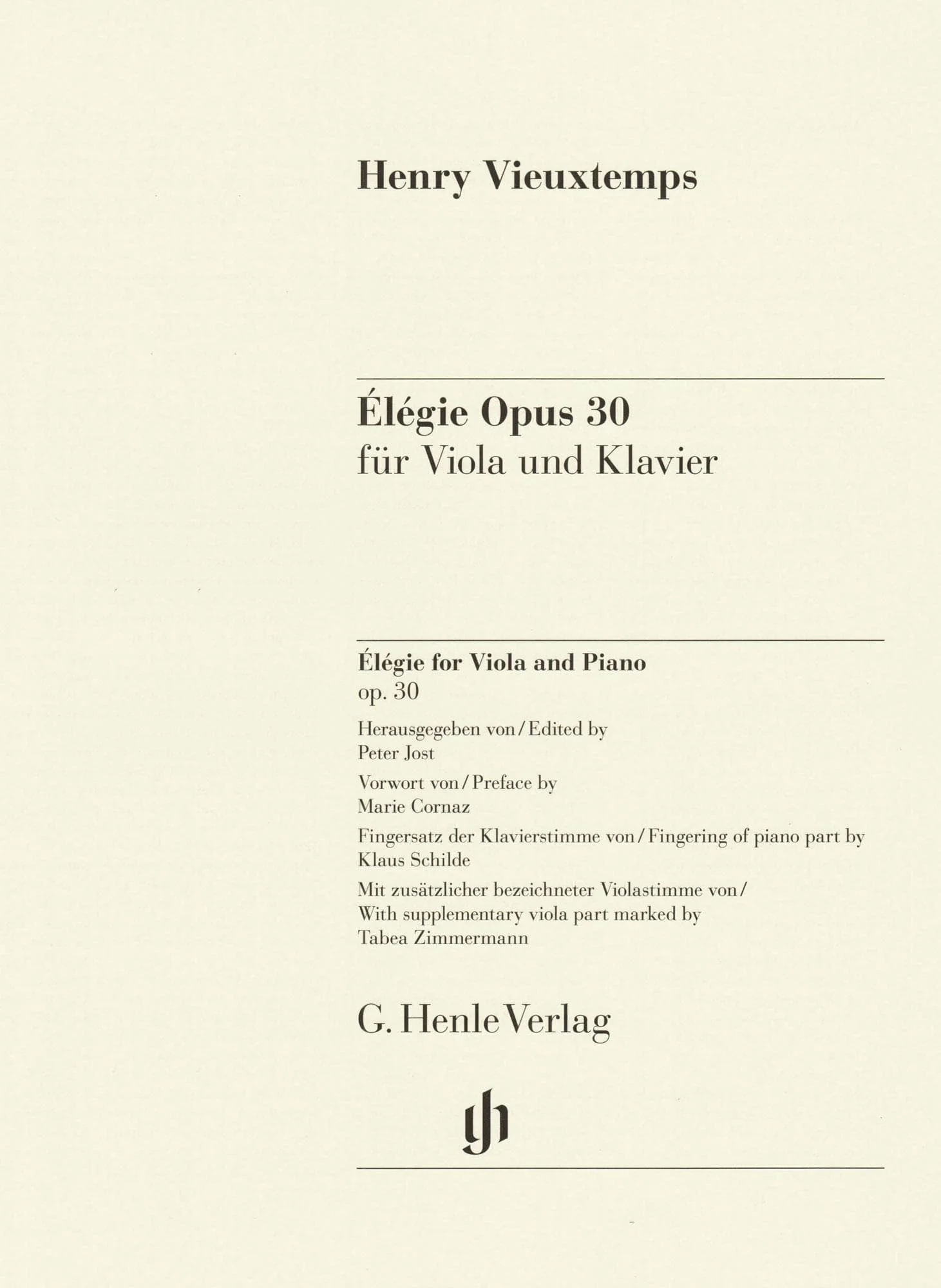 Vieuxtemps, Henri - Elegie, Opus 30 - for Viola and Piano - edited by Jost and Zimmermann - G Henle URTEXT - Image 2