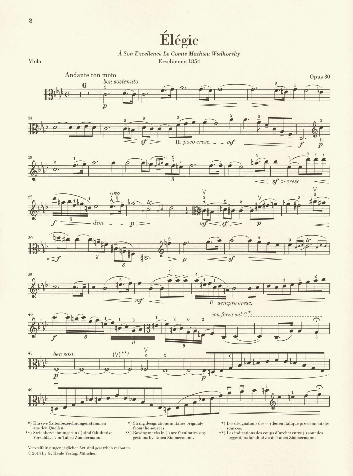 Vieuxtemps, Henri - Elegie, Opus 30 - for Viola and Piano - edited by Jost and Zimmermann - G Henle URTEXT - Image 7