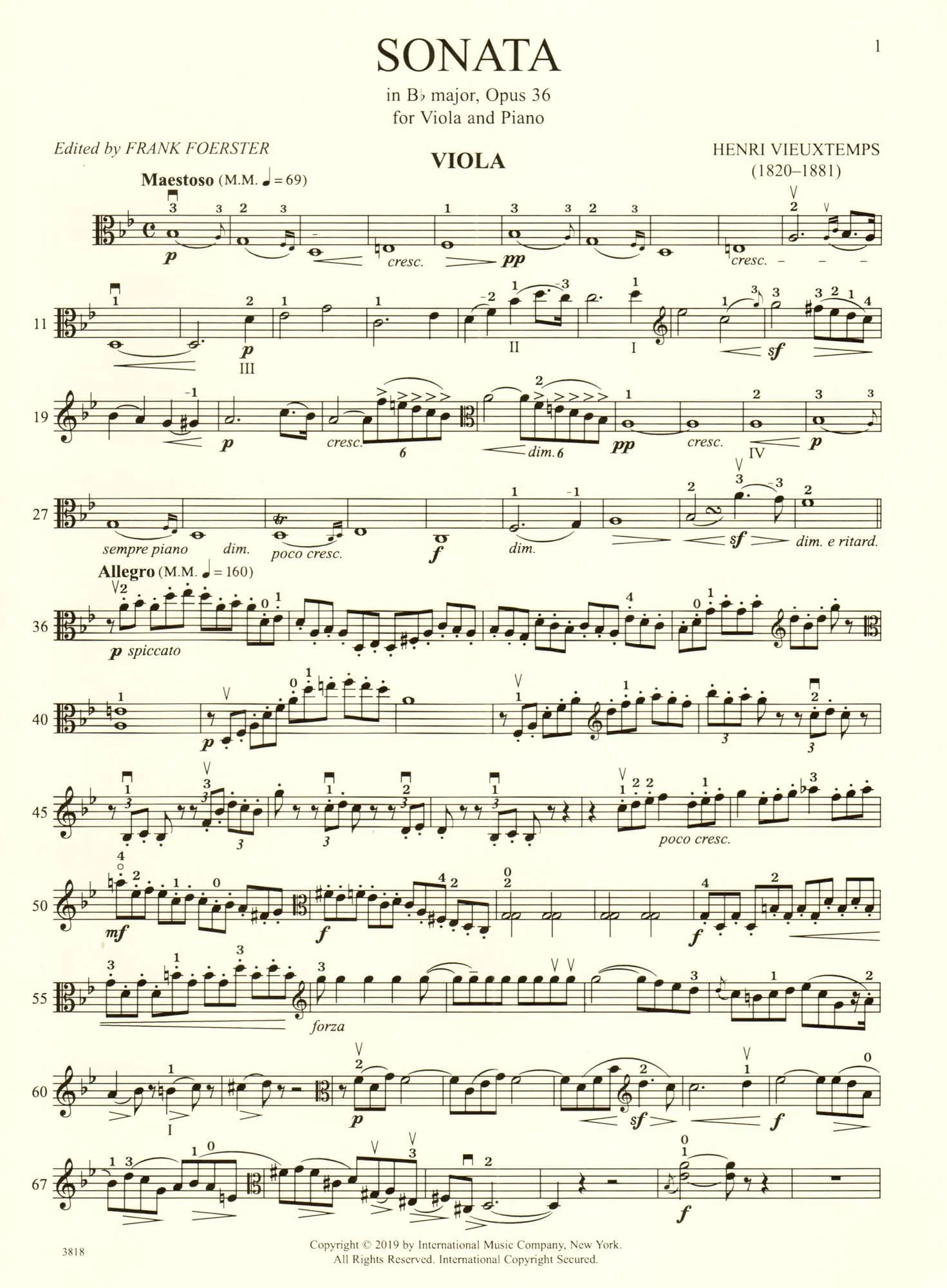 Vieuxtemps, Henri - Sonata in B-flat major, Op. 36 - for Viola and Piano - edited by Frank Foerster - International - Image 2