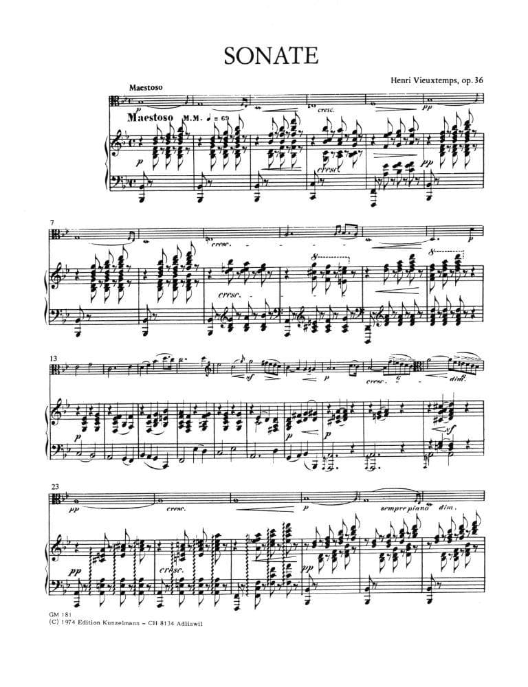 Vieuxtemps - Sonata In B-Flat Major, Op 36 For Viola and Piano Published by Edition Kunzelmann - Image 2