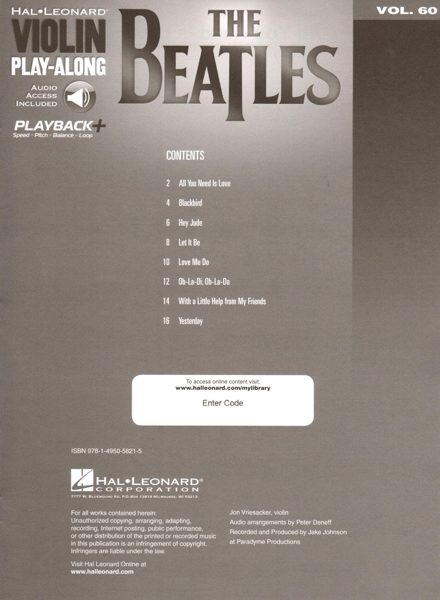 The Beatles - Violin Play-Along Vol. 60 - for Violin with Audio Accompaniment - Hal Leonard - Image 2
