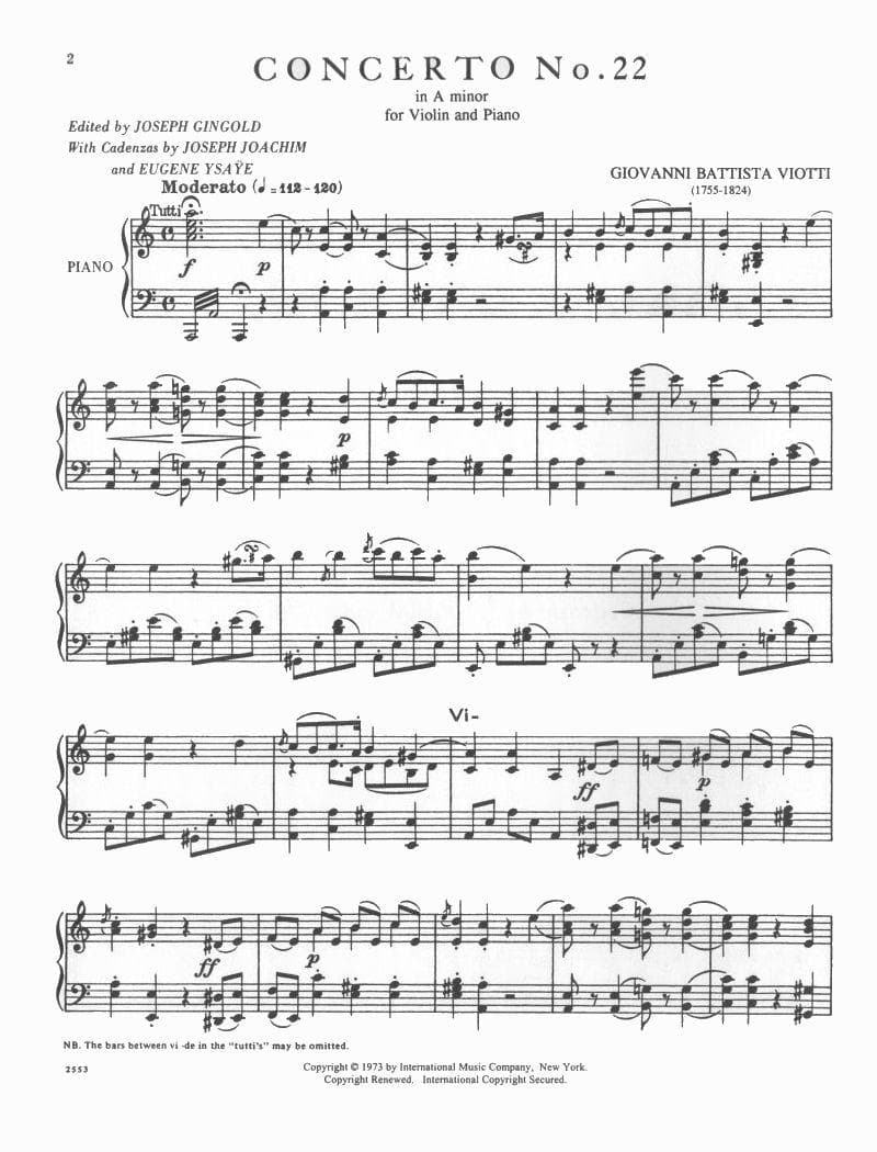 Viotti, GB - Violin Concerto No 22 in A Minor - Violin and Piano - edited by Gingold - International Music Company - Image 2