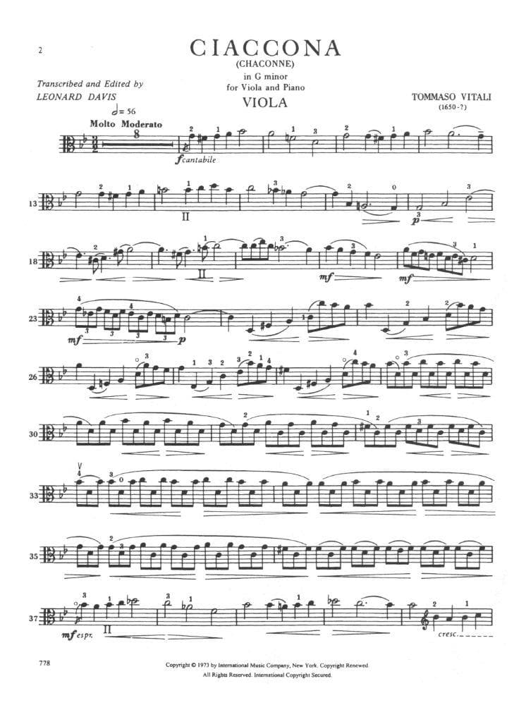 Vitali - Chaconne in g For Viola & Piano Published by International Music Company - Image 2