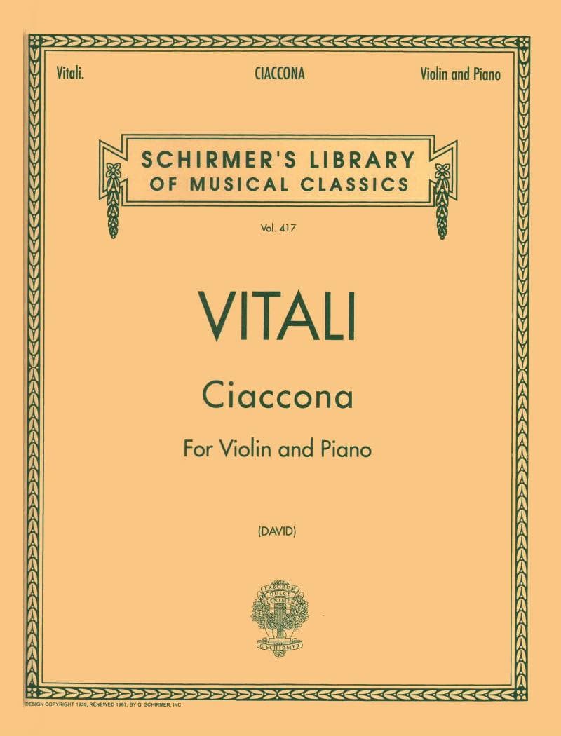 Vitali, Tomaso - Chaconne in G Minor - Violin and Piano - arranged by Ferdinand David - Schirmer