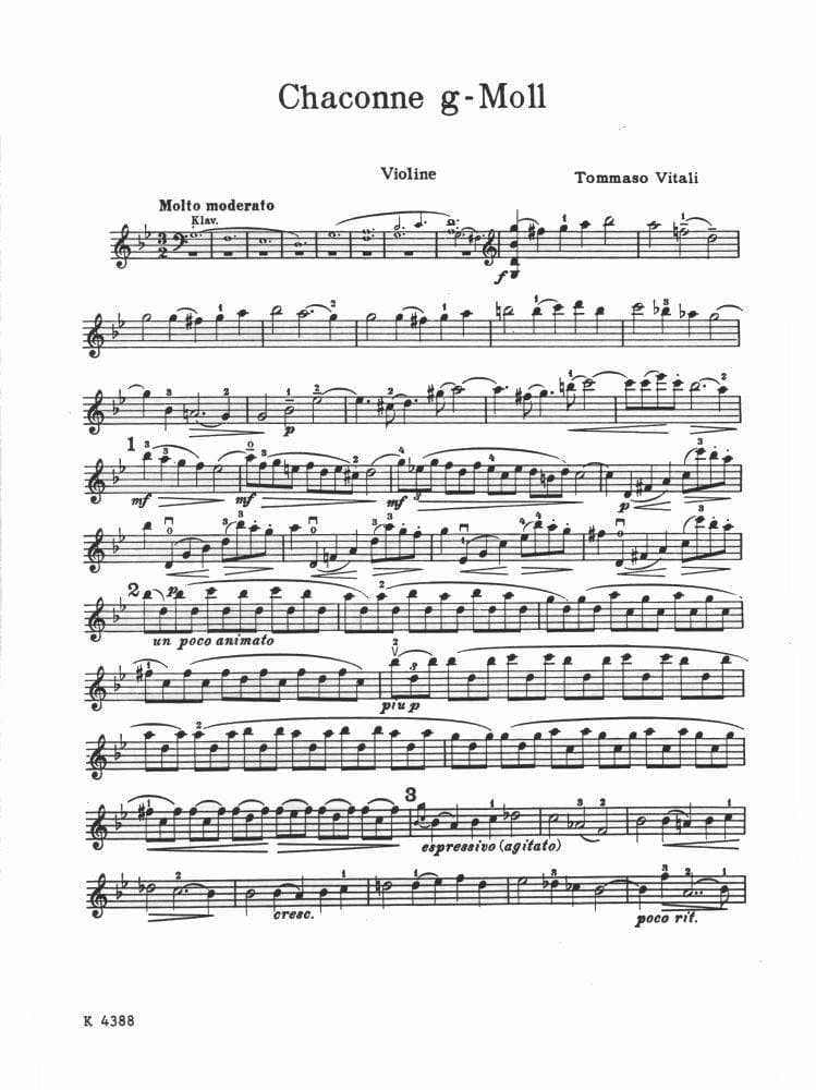 Vitali, Tomaso - Chaconne in G Minor - Violin and Piano - arranged by David/Charlier - Kalmus - Image 2