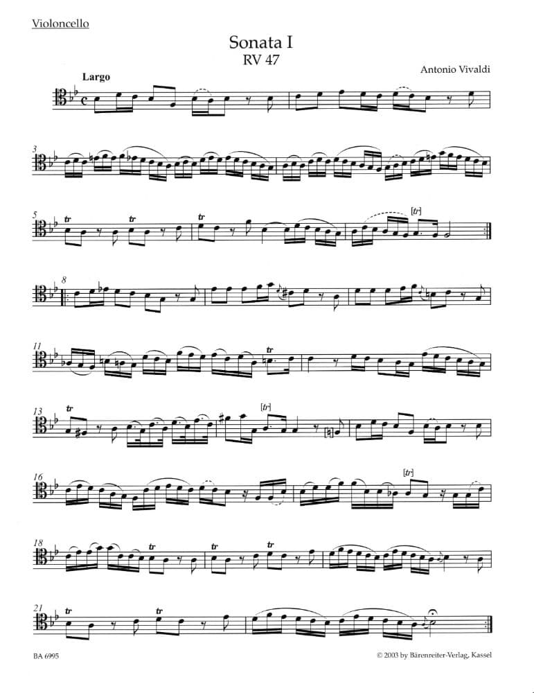 Vivaldi, Antonio - Complete Sonatas, RV 39-47 For Cello and Basso Continuo Published by Barenreiter - Image 2